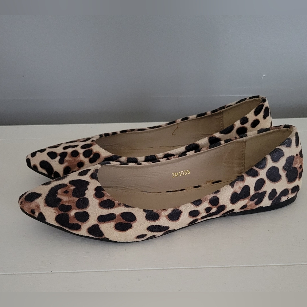 Ollio leopard faux suede ballerina flats